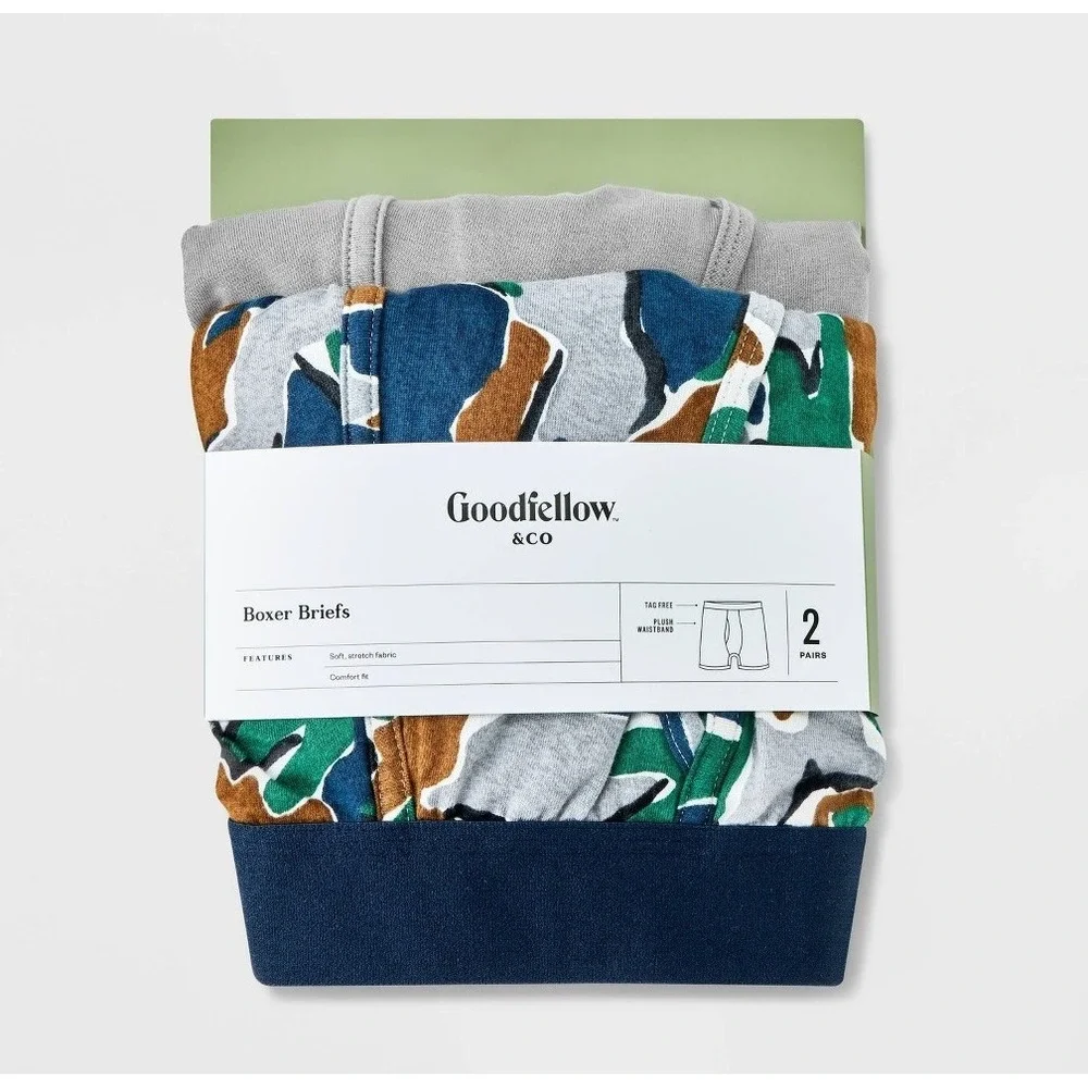Goodfellow & Co Men's Camo Print Boxer Briefs 2pk - Green gray Size L 36/38